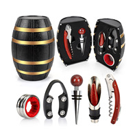 Ensemble cadeau 5 pièces pour bouteille de vin : tire-bouchon à manche en bois rouge, verseur et kit d'accessoires ouvre-bouteille en plastique