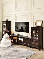 Table basse et meuble TV combinés en bois massif de style américain avec rangement pour salon