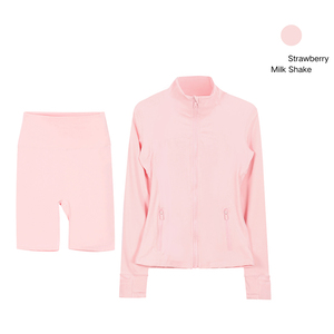 Ensemble de sport pour femme en nylon et élasthanne, veste zippée, short taille haute, uni, respirant, écologique, yoga, fitness, vêtements de sport, course à pied - Product Image 5