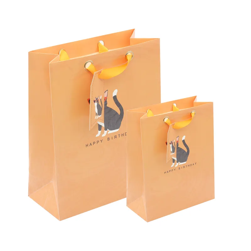 OEM Pandora Gusset-bolsas de papel para envolver Paquete de unicornio de negocios, bolsa de botín de almacenamiento de fiesta, tamaño pequeño, flejado liso naranja, lindo para la venta