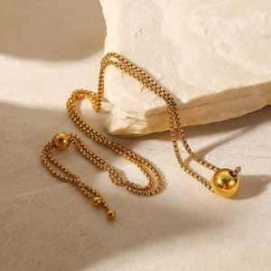 Simple Beaded Box Chain Necklace 18K Gold Plated Stainless Steel Ball <b>Charm</b> Pendant Necklace for Women - Product Image 6