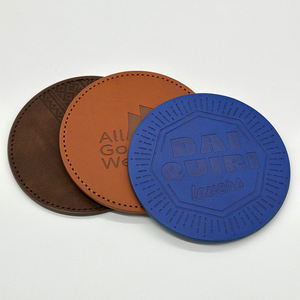 Cheap Promotional Cup <b>Coasters</b> Vintage Cowhide Texture Luxury Leather <b>Coasters</b> Round Set for <b>Drinks</b> - Product Image 5