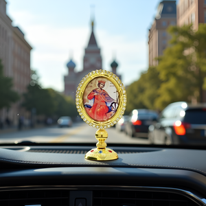 3.35 "जस्ता मिश्र धातु राइनस्टोन और सोने की प्लेटिंग वर्जिन मैरी संतों के साथ कार डैशबोर्ड के लिए बेस - Product Image 6