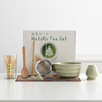 Ensemble de matcha en céramique émaillée personnalisé par le fabricant, 8 pièces, style japonais, texture ondulée, directement de l'usine
