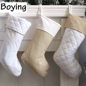 <span class=keywords><strong>Chaussette</strong></span> <span class=keywords><strong>de</strong></span> Noël au design rustique pour personnalisation, <span class=keywords><strong>en</strong></span> <span class=keywords><strong>toile</strong></span> <span class=keywords><strong>de</strong></span> <span class=keywords><strong>jute</strong></span> naturelle, matelassée ivoire crème, chaussettes blanches - Product Image 2