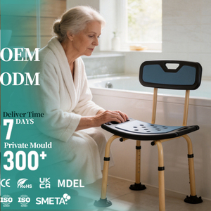 Chaise de douche en bois grainé 330 LBS avec dossier, réglable sur 6 niveaux, pieds à ventouses AL6063, tabouret de bain pour personnes âgées, handicapées, hôtel - Product Image 1
