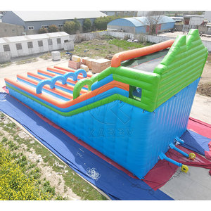 Grand toboggan aquatique gonflable en PVC commercial, palmier tropical bleu marbré, toboggans aquatiques gonflables avec piscine et arche - Product Image 5