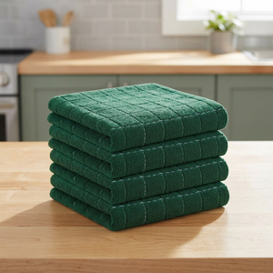 Serviettes de cuisine en microfibre tissée verte, motif original, séchage rapide, ensemble personnalisé de 5 pièces, forme carrée, lavables en machine - Product Image 1