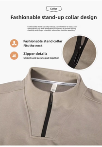 Felpa da uomo con collo alla coreana e mezza zip, senza fodera in pile, tinta unita, polsini a costine, maniche lunghe, cotone <span class=keywords><strong>premium</strong></span>, vestibilità ampia, <span class=keywords><strong>XL</strong></span> - Product Image 3