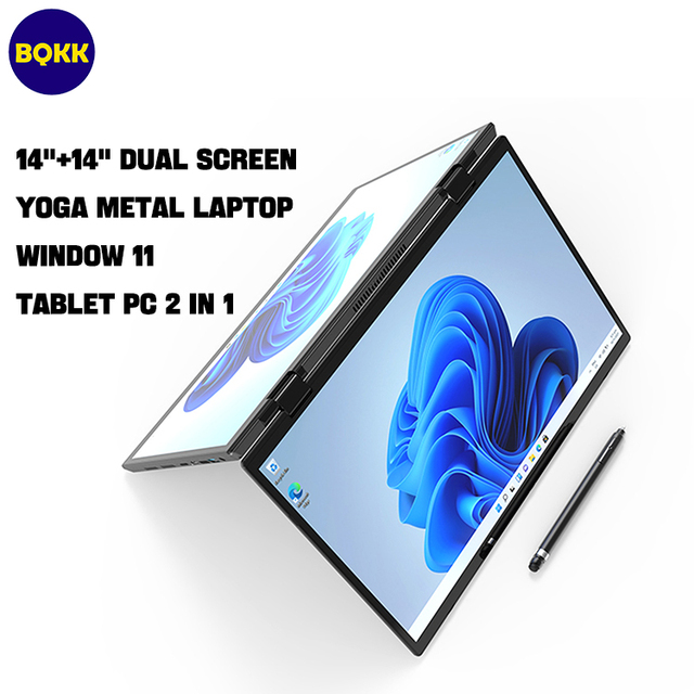 14" YOGA Dual Screen Laptop 12th Gen In-tel N95 2.5K Touch IPS Windows11 Pro Tablet PC 2 in 1 Notebook Laptop Touch Screen WiFi