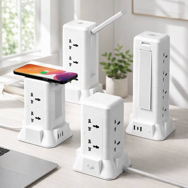 Customized British American European Plug-in Board 6 Outlets Industrial Multifunctional USB Lighthouse Type Row Socket Vertical