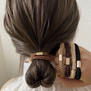 Élastiques à cheveux tressés faits à la main, épaissis, en tissu uni, pour usage quotidien - Product Image 2