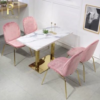 Meuble de restaurant en velours rose de luxe, ensemble de table et chaises, 10 pièces