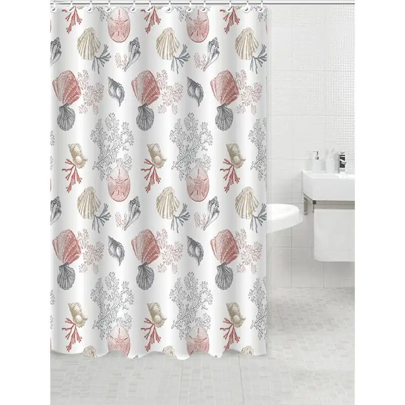 Rideau de Douche en Polyester Thème Océan Impression Design Étoile De Mer Conque Hippocampe Mer Poisson Rideau de salle de Bain Étanche