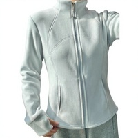 Veste polaire double face bleue slim pour femme, col montant, épaisse et chaude, coupe courte, couleur unie, petite taille