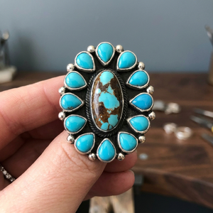 925 Sterling <b>Silver</b> Cute Flower Shape Arizona Turquoise Gemstone <b>Ring</b> Fine Jewelry Natural Stone <b>Statement</b> <b>Ring</b> - Product Image 3