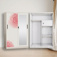 Armoire en acier avec miroir et porte coulissante, démontable, 2 portes, pour chambre à coucher