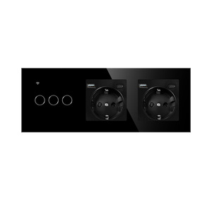 Smart Power <b>Socket</b> EU Plug Wi-Fi Tempered Glass Panel With USB Ports Black - Product Image 1