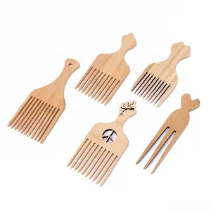 Non-Static Wooden Comb Afro Pick Hair Lift Combs Beard Pick Natural Wood Volumizing and Styling Comb