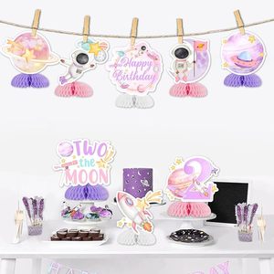 Centrotavola a Nido d'Ape 'Due <span class=keywords><strong>Lune</strong></span>' per Compleanno, Design Spaziale, 15cm, Decorazione Ecologica per Interni/Esterni - Product Image 2