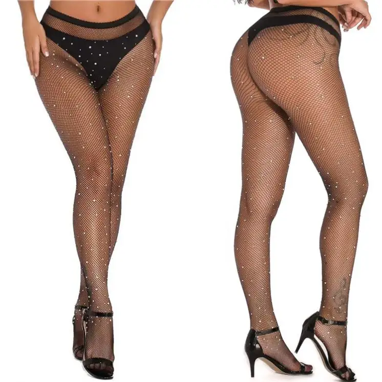 Hot selling Black Glitter Stockings Pantyhose Tights, Rhinestone Fishnet Stockings