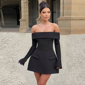 Nuevo Vestido de Otoño para Mujer, Elegante, Color Puro, Sexy, con Hombros Descubiertos, de Alta Gama, Manga Larga - Product Image 2