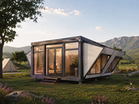 Maison mobile pliante à double aile, maison conteneur préfabriquée, villa en acier léger, véranda en verre, maison à structure en acier extensible
