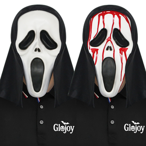 Masque effrayant blanc Scream avec capuche, visage de fantôme d'horreur pour Halloween, fête de maison hantée, costume personnalisé - Product Image 1