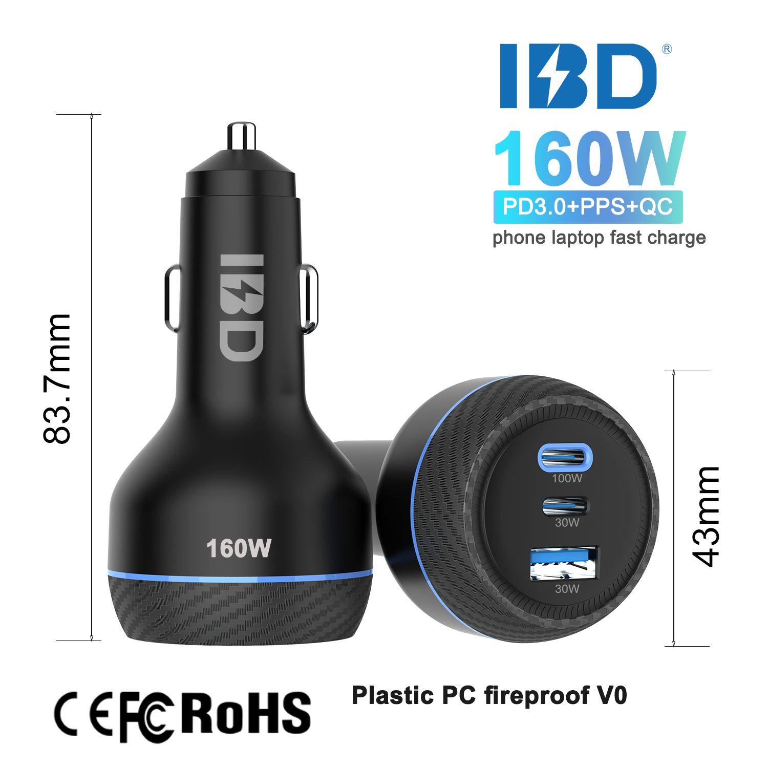 Plastic 160W Fast car charger