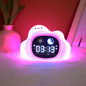 Alarme inteligente recarregável com luz LED, trainer de sono de cabeceira para crianças, despertador recarregável para treinamento do sono