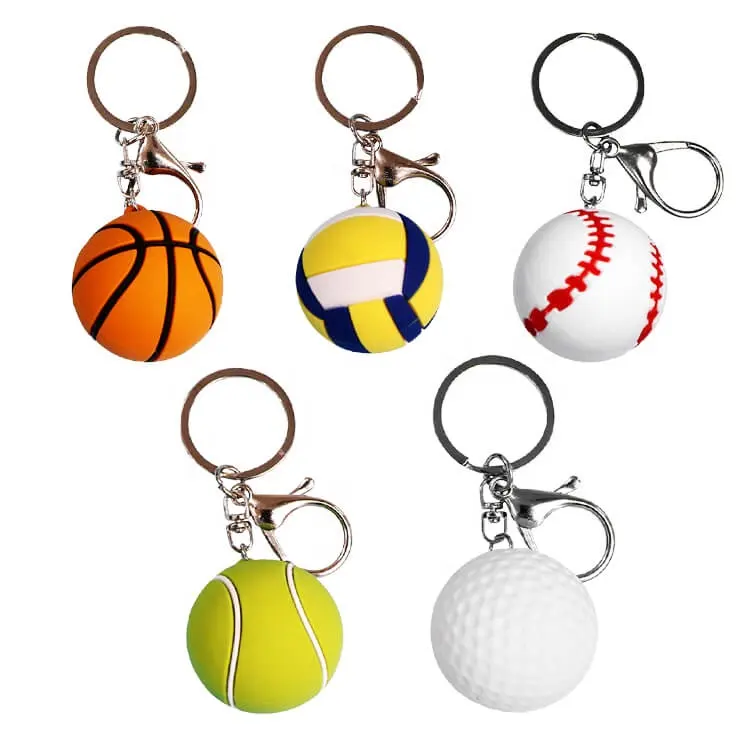 Factory Custom 3D Pvc Sleutelhanger Tennis Baseball Golf Volleybal Basketbal Sport Bal Sleutelhanger