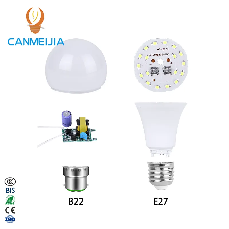 3W 5W 7W 9W 12W 15W 18W E27 B22 support d'ampoule/pièces de rechange d'ampoule led/pilote d'ampoule led, assemblage d'ampoule led, matière première d'ampoule led