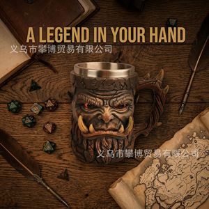 Stainless Steel <b>Mug</b> Resin Orc Face Design <b>Thermal</b> Insulation Gift For Men Beer Drinking - Product Image 3