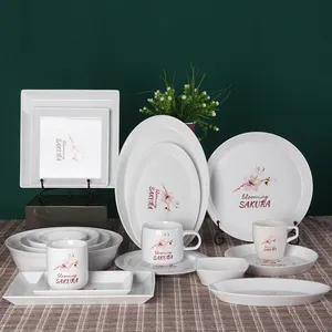 Porseleinen Vierkante Ovale Japanse Stijl Diner Borden Sets Servies Sakura Servies Keramische Schalen Kom Sushi Gerecht Mok Pot