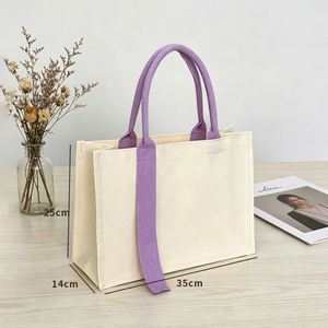 Sac fourre-tout en toile avec poignées longues ou courtes, réutilisable, personnalisable avec logo, sac de shopping en toile haut de gamme, vente en gros - Product Image 2