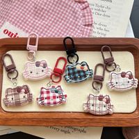 Nouveau porte-clés Hello Kitty en résine en forme de chat - Automne/Hiver Beige-marron - Accessoire polyvalent à carreaux pour sac d'école, breloque assortie pour fille