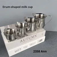 Yolecen Moderne En Acier Inoxydable Mini Café Et Lait Tasse En Forme De Tambour Latte Art Petite Tasse avec Bouche Pointue pour Milkshake & Lait