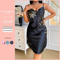 Femmes grande taille été décontracté vêtements de détente taille élastique Sexy Polyester pour Slip robe dos nu avant Logo solide motif pyjamas