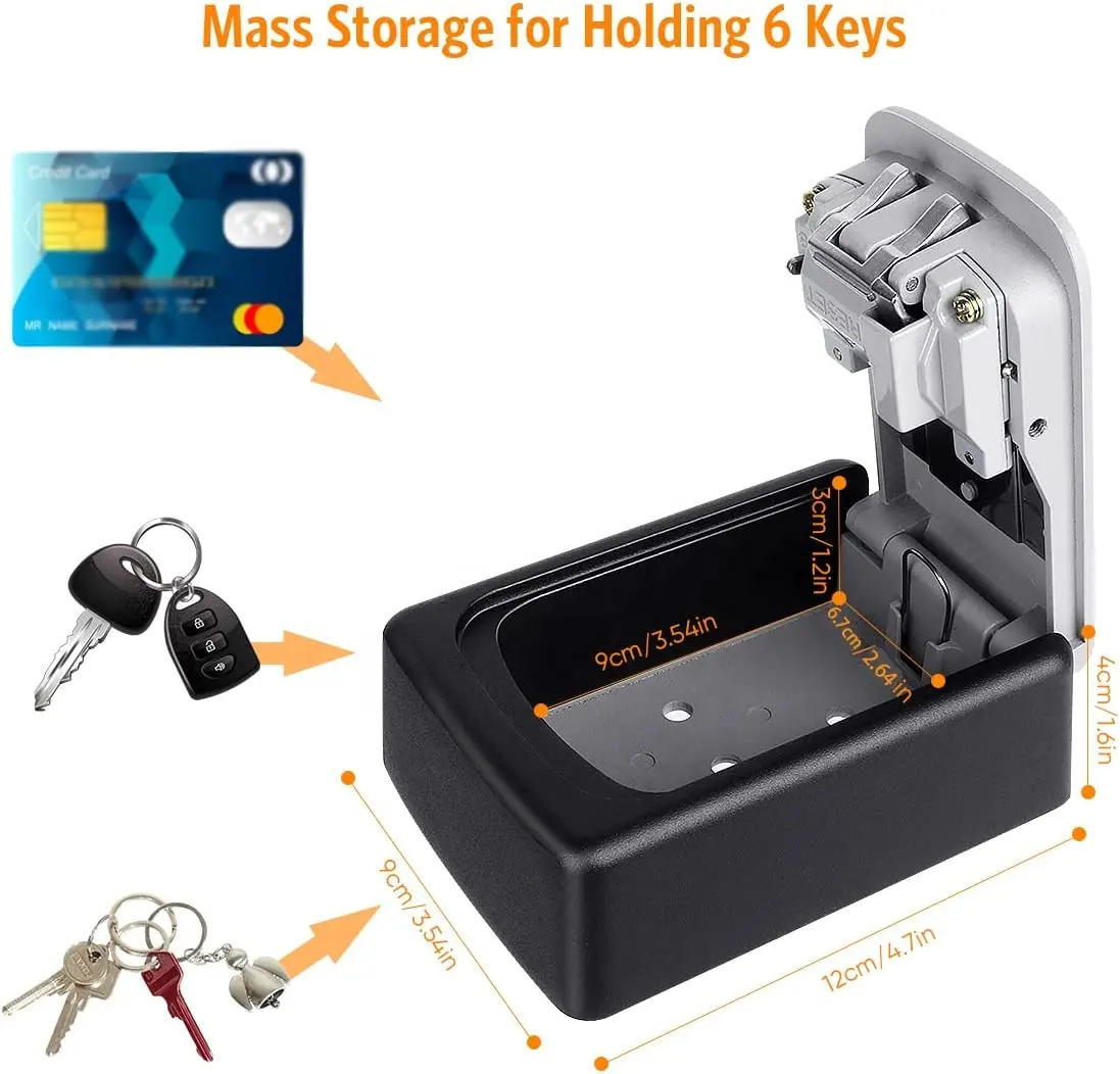 4 Digit Wall Mounted Portable Combination Lock Safety Lockbox Storage Safe Keybox
