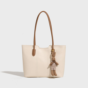 Bolso Tote Grande de PU para Mujer, Nuevo Estilo, Textura Suave, Patrón de Hilo, Forro de Poliéster, Cierre de Cremallera, Lujoso y Versátil para el Trabajo - Product Image 4