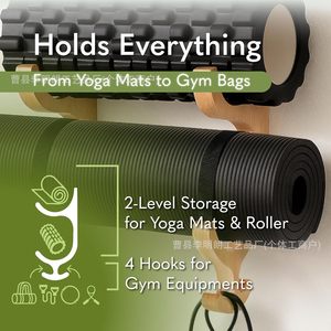 Wooden yoga mat storage rack, <b>wall</b>-<b>mounted</b> gym support, towel storage rack, multi-layer yoga <b>shelf</b> - Product Image 1