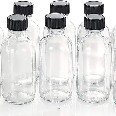 Travel Juice Shots Oil Whiskey Liquids Glass Round Sample Bottles for Potion 2 oz Small Clear Glass Bottles with Lids