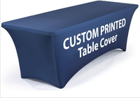 Nappe de table avec logo d'entreprise Nappe extensible personnalisée en spandex pour salon professionnel Chemin de table
