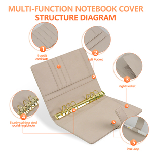 Sampul jurnal kulit perencana A5 Notebook Binder Promosi Cossni sampul jurnal A5 sampul bujet 6 cincin kancing penutup Buku Harian - Product Image 4