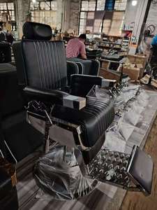 2026 High Quality All Black Barber <b>Chair</b> Synthetic Leather <b>with</b> <b>Wheels</b> for Tall Barber - Product Image 5