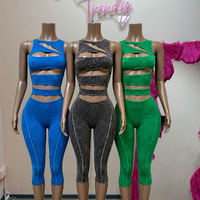 Jumpsuit moulante Jiubaju tendance, couleur unie, ajourée, côtelée, épaules dénudées, fermeture éclair au dos