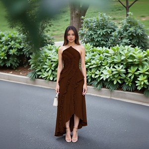 Abito Estivo 2025 Più Venduto, Elegante, Lungo, in Chiffon Viola, Casual, Slim, <span class=keywords><strong>con</strong></span> <span class=keywords><strong>Volant</strong></span> e Scollo all'Americana, Naturale, Scavato - Product Image 1
