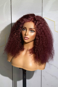 Parrucche di capelli umani anteriori in pizzo riccio bordeaux 13x4 13x6 parrucca frontale in pizzo trasparente Hd 250% 300% riccia di colore rosso - Product Image 4