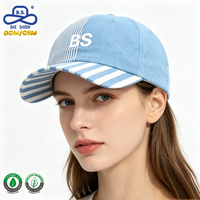 Casquette de baseball en sergé Oxford bleu uni et rayé bicolore, de luxe, sportive, avec impression de logo personnalisé, pour toutes les saisons, vente en gros