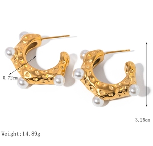 INS pequeña fragancia francesa nueva moda pendientes i18k oro Acero inoxidable Concha cuenta martillo C pendientes - Product Image 5